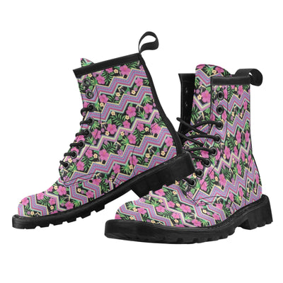 Hibiscus Pink Zigzag Line Pattern Design LKS307 Women's Boots