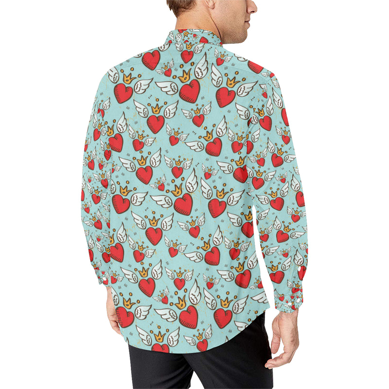 Angel Wings Heart Pattern Print Design 02 Men's Long Sleeve Shirt