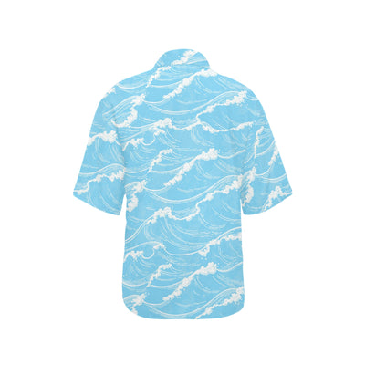 Ocean Wave Pattern Print Design A01 Women's Hawaiian Shirt