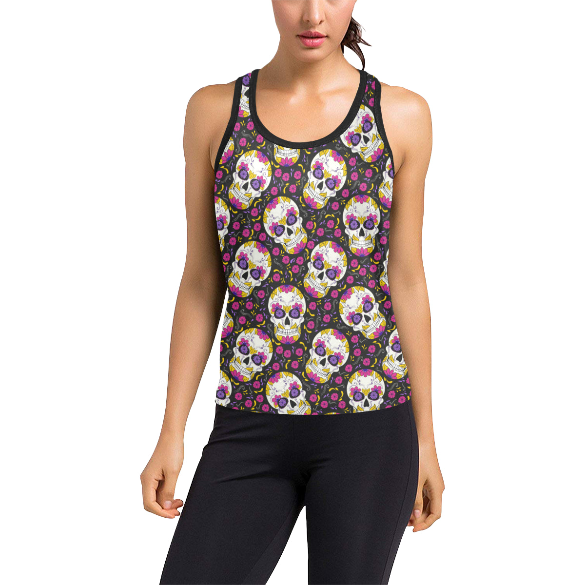 sugar skull Floral Pattern Women's Racerback Tank Top