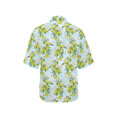 Elegant Olive Floral Print Women's Hawaiian Shirt