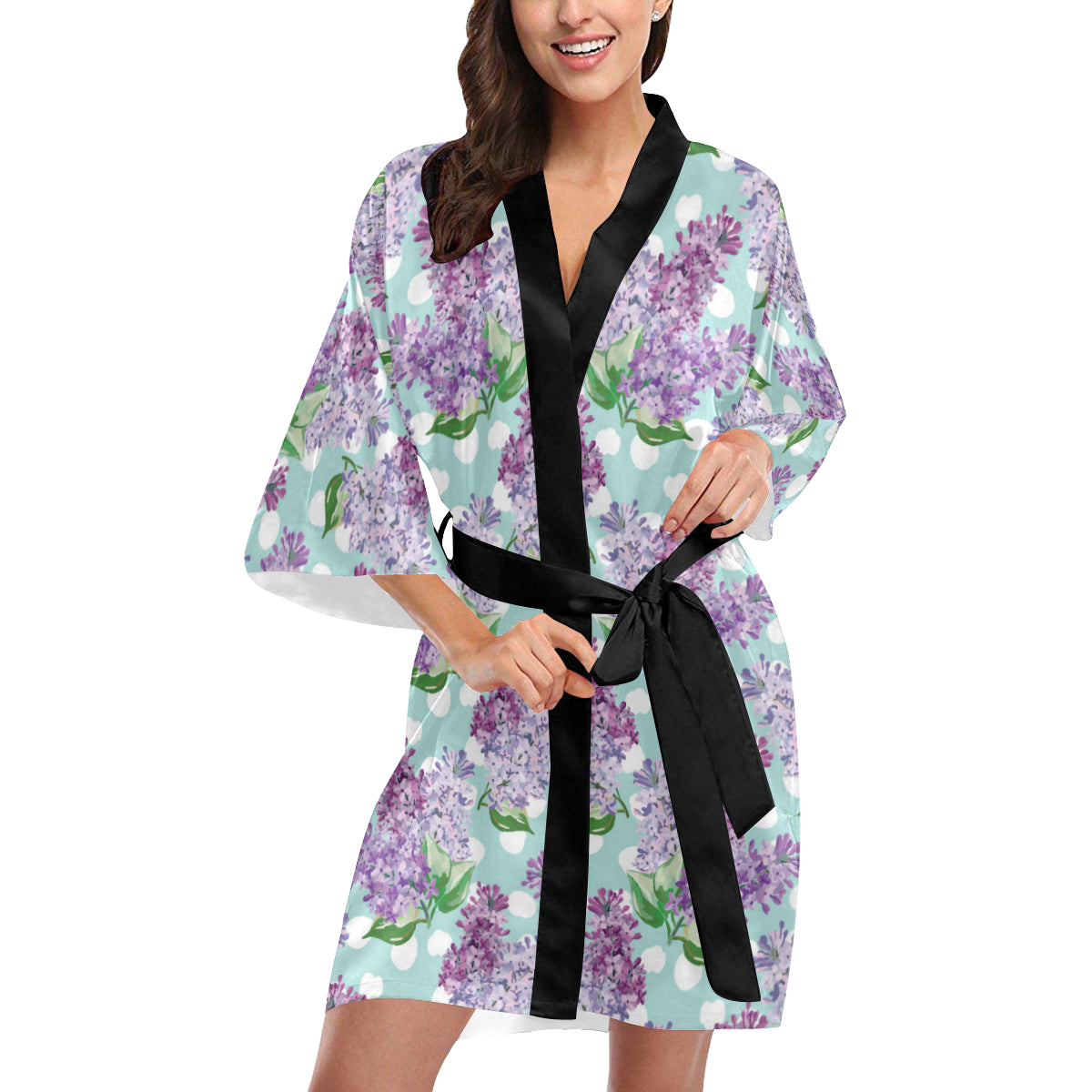 Lilac Pattern Print Design 02 Women's Short Kimono