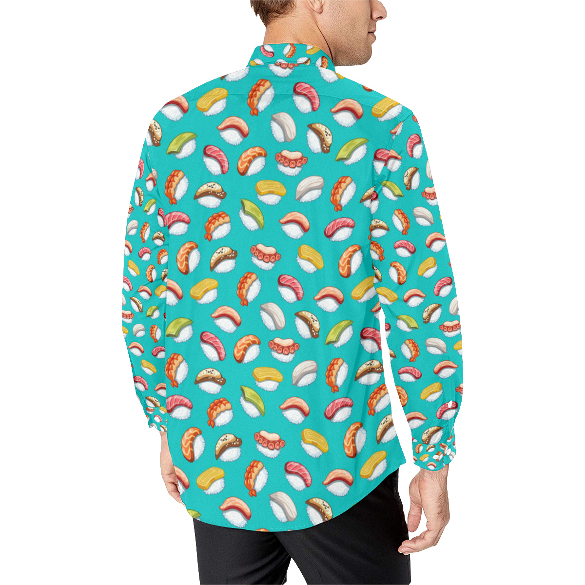 Sushi Themed Print Men's Long Sleeve Shirt