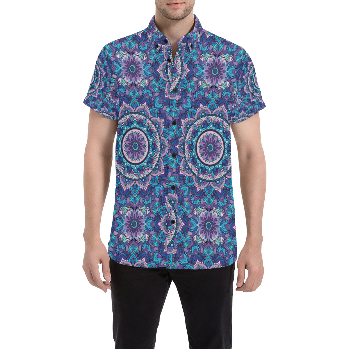 Mandala Pattern Print Design 04 Men's Short Sleeve Button Up Shirt