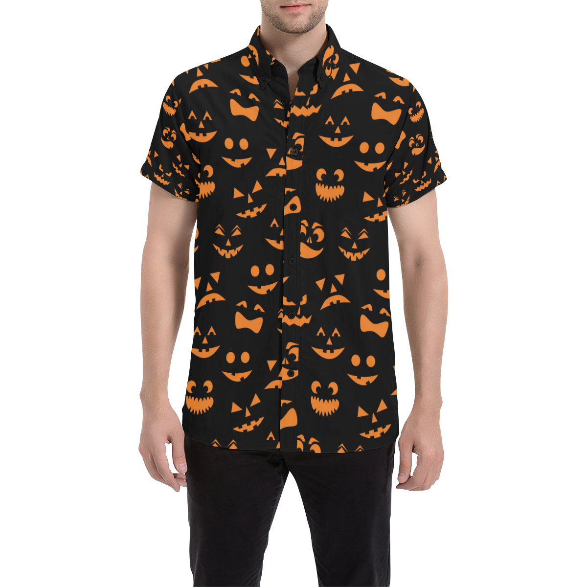 Halloween Pattern Print Design 02 Men's Short Sleeve Button Up Shirt
