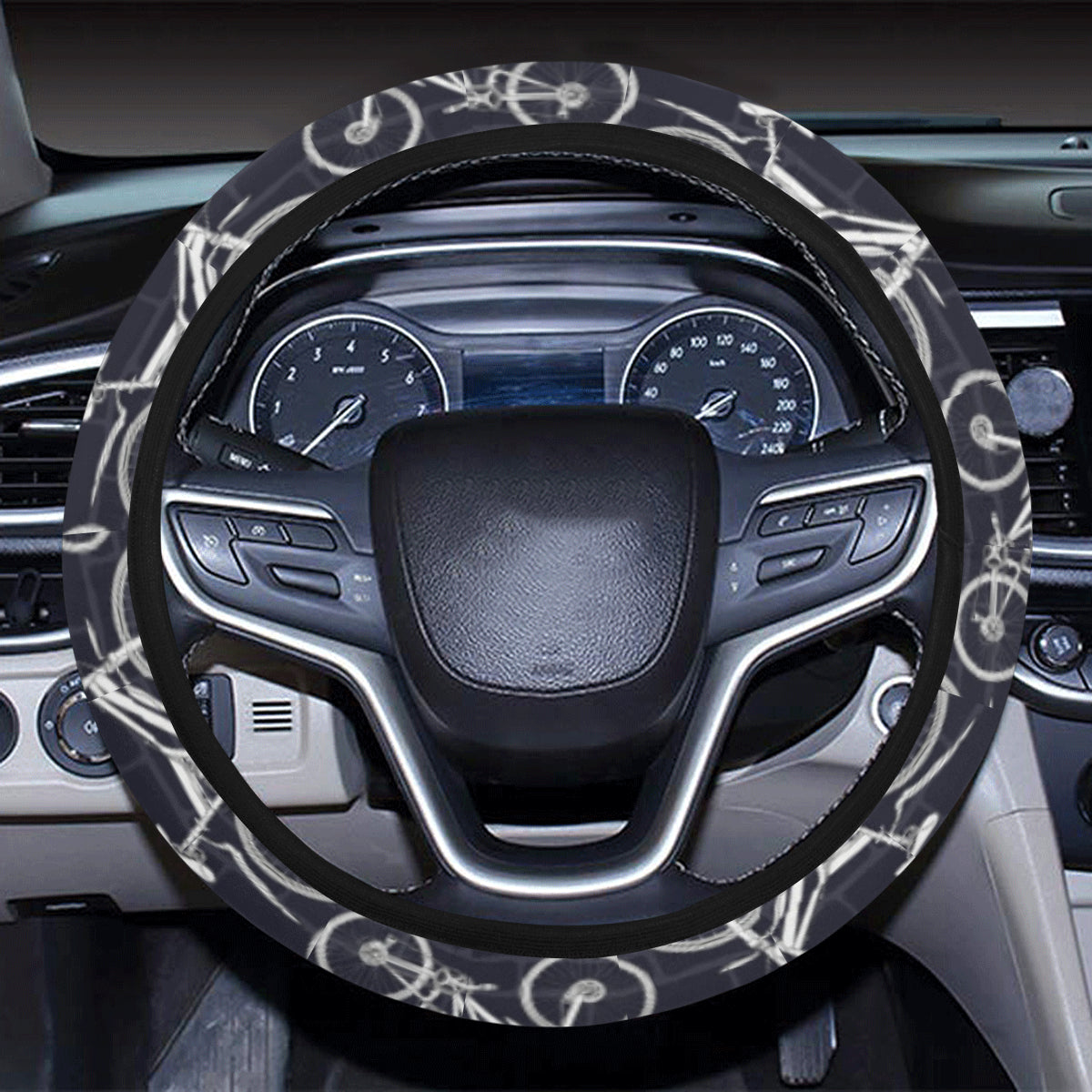 Mountain bike Pattern Print Design 02 Steering Wheel Cover with Elastic Edge