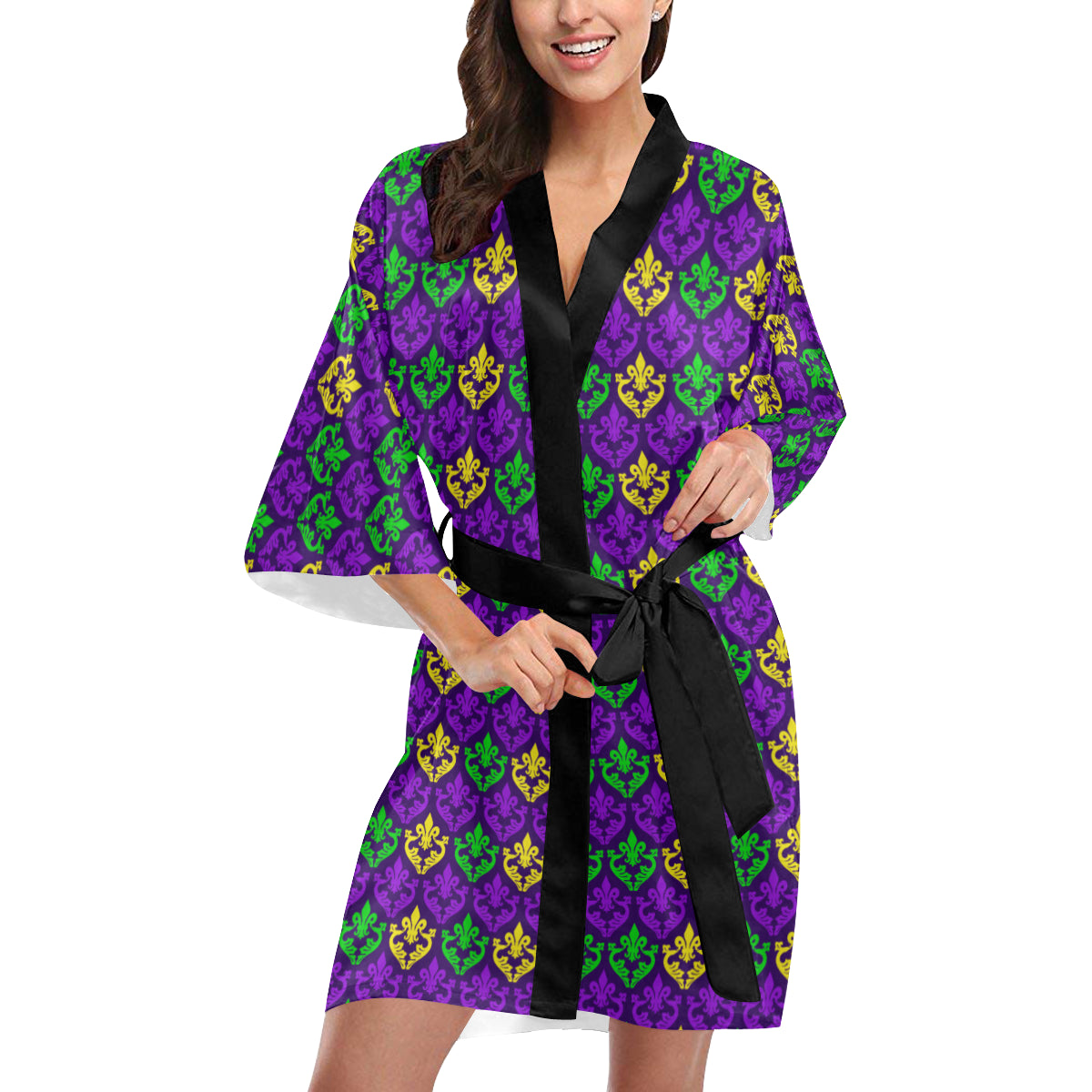 Mardi Gras Pattern Print Design 02 Women's Short Kimono