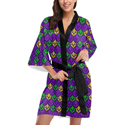 Mardi Gras Pattern Print Design 02 Women's Short Kimono