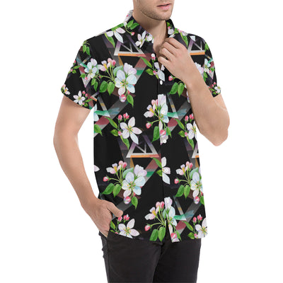 Apple blossom Pattern Print Design AB07 Men's Short Sleeve Button Up Shirt