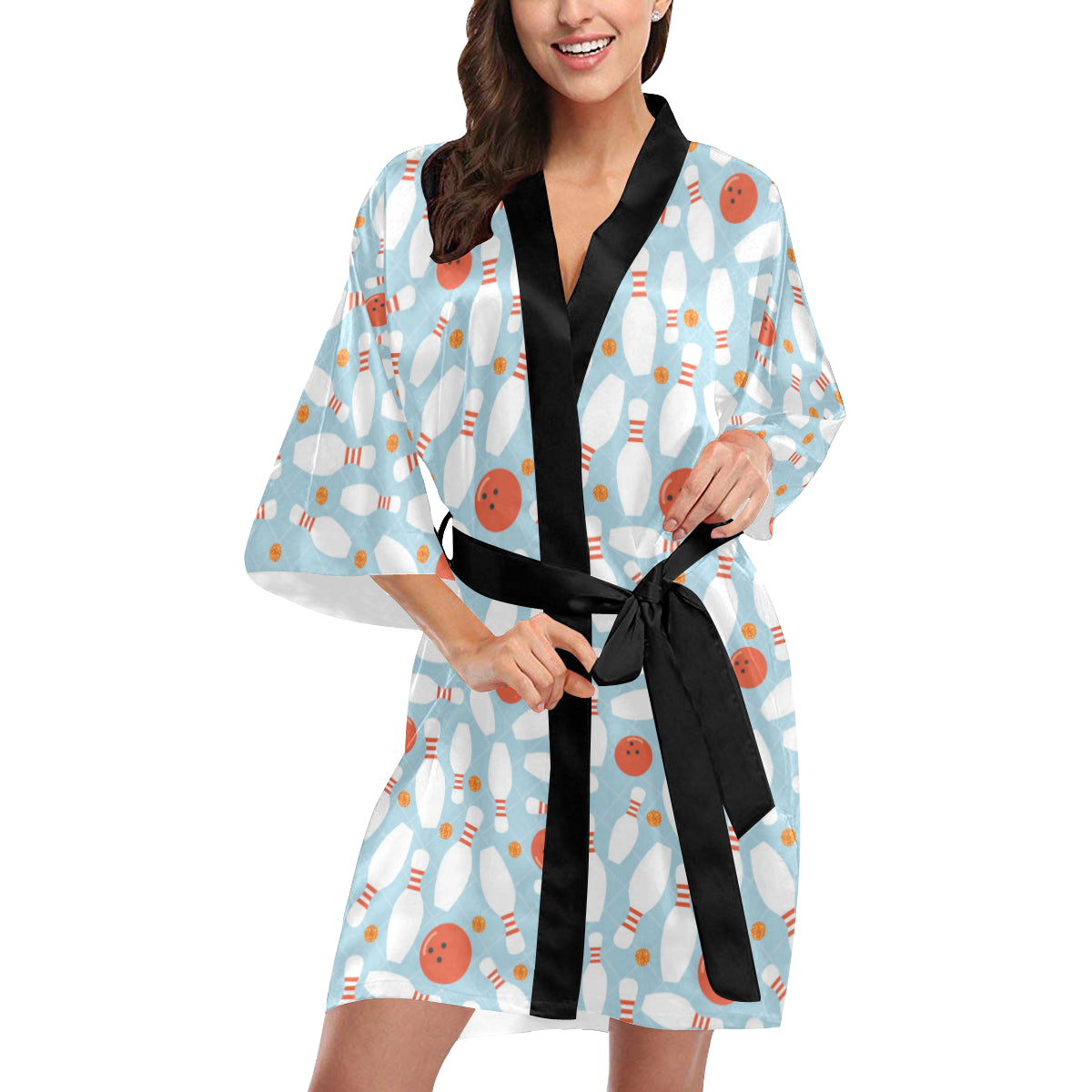 Bowling Pattern Print Design 09 Women's Short Kimono