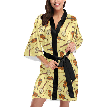 Banjo Violin Pattern Print Design 01 Women's Short Kimono