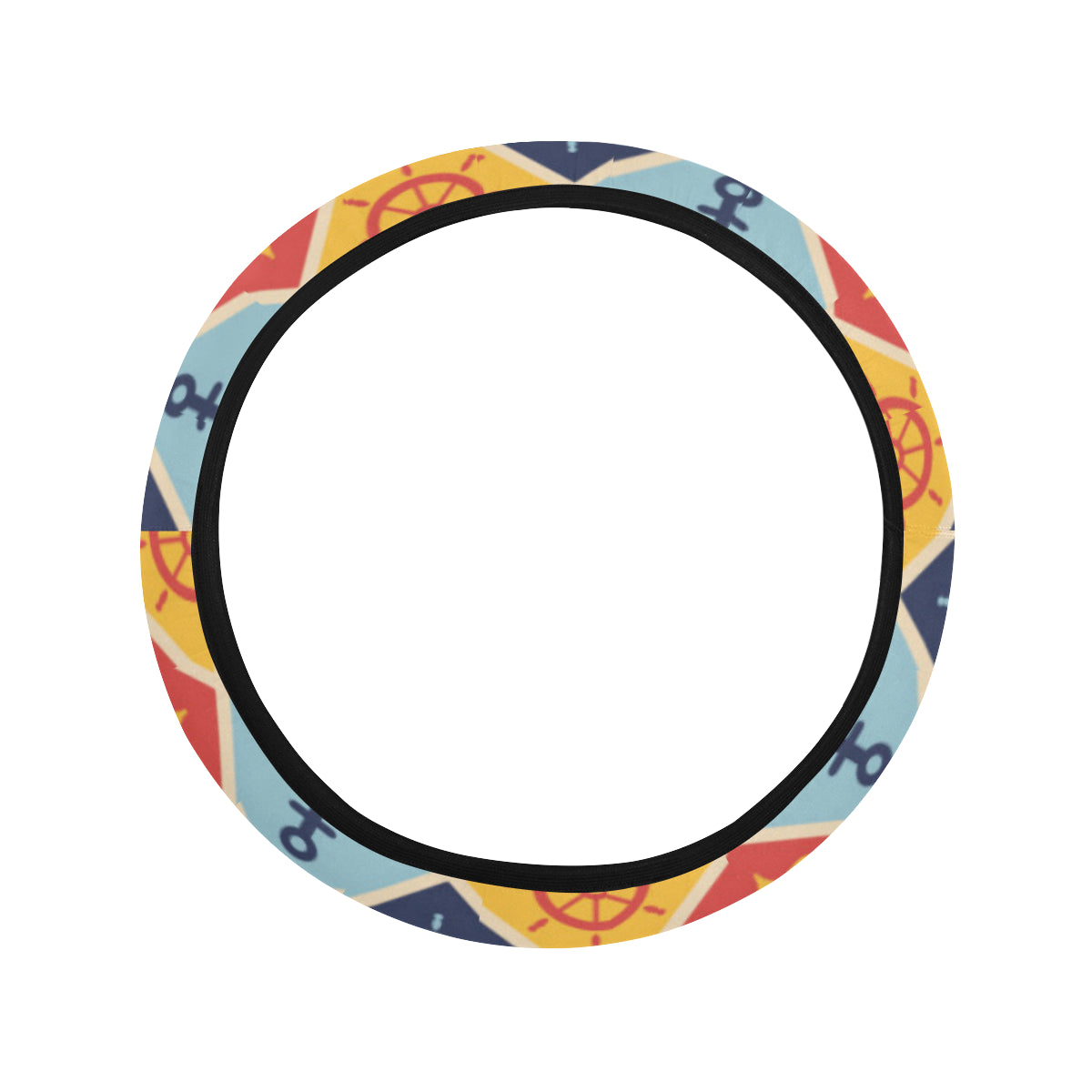 Nautical Pattern Design Themed Print Steering Wheel Cover with Elastic Edge