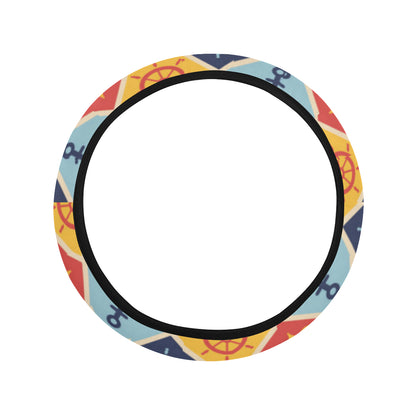 Nautical Pattern Design Themed Print Steering Wheel Cover with Elastic Edge