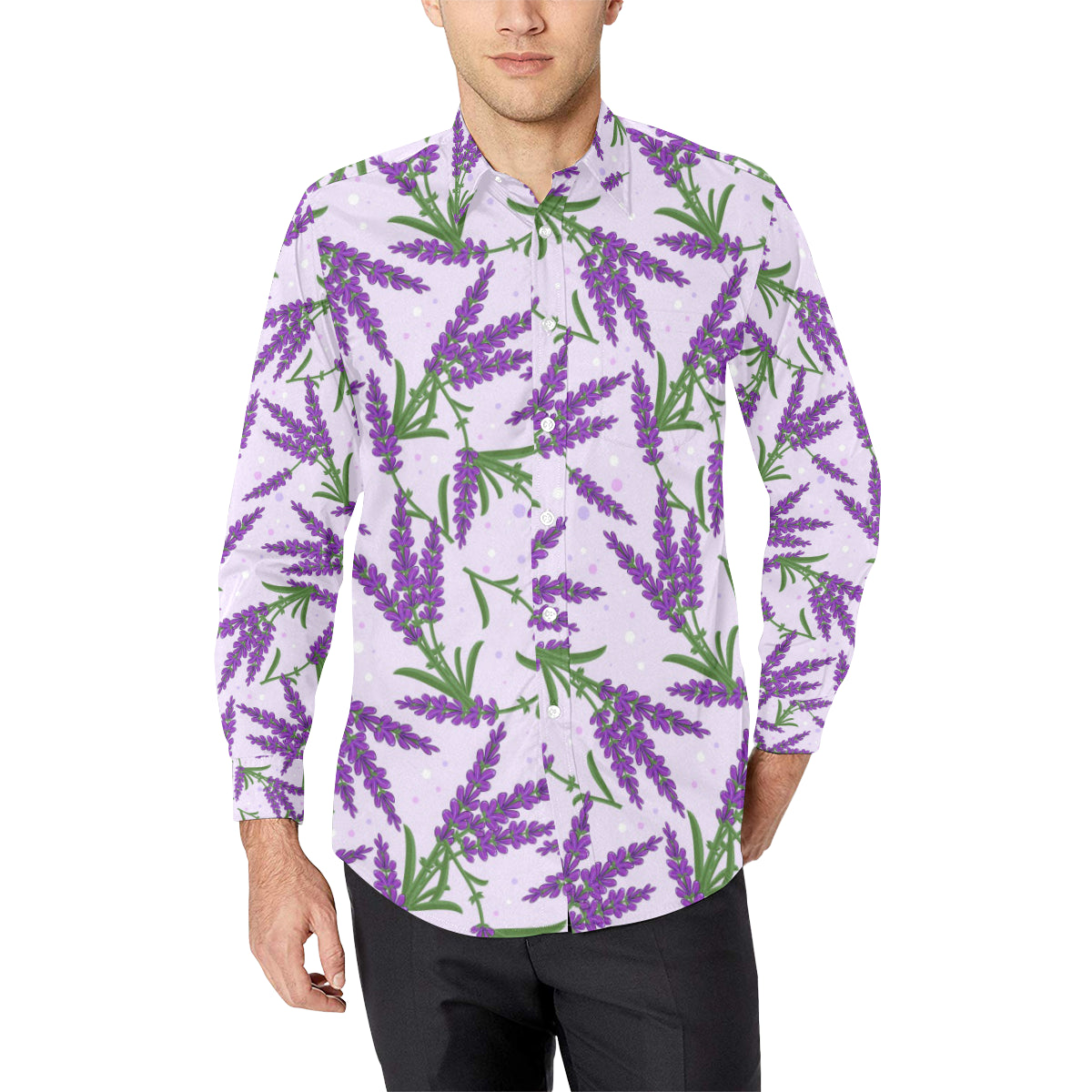 Lavender Pattern Print Design LV02 Men's Long Sleeve Shirt