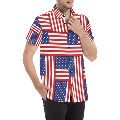 Patriotic US Flag Pattern Print Design A01 Men's Short Sleeve Button Up Shirt