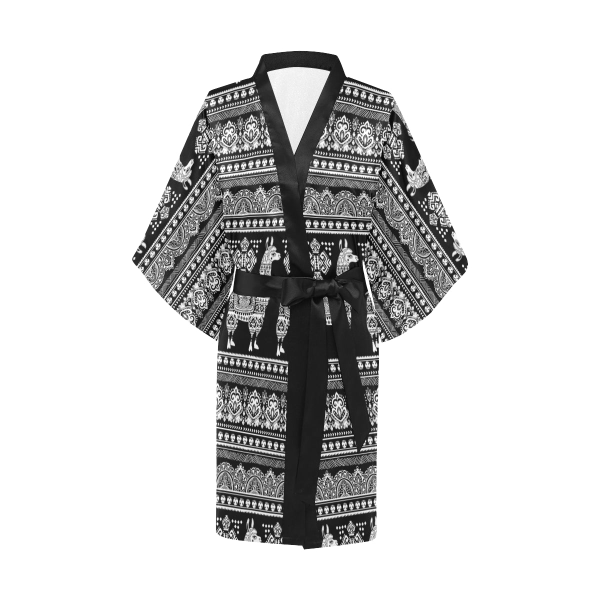 Llama Aztec Style Pattern Print Design 01 Women's Short Kimono
