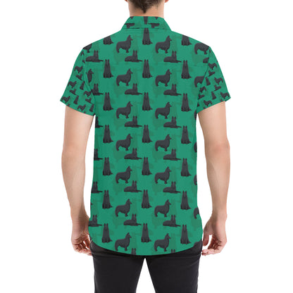 Belgian Sheepdog Pattern Print Design 01 Men's Short Sleeve Button Up Shirt