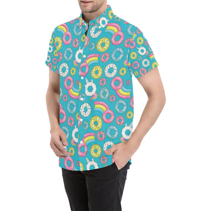 Donut Pattern Print Design DN013 Men's Short Sleeve Button Up Shirt