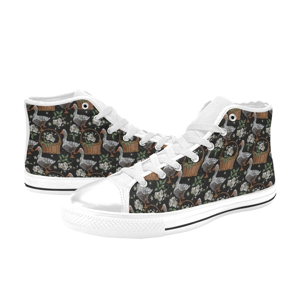 Goose Print Design LKS406 High Top Women's White Shoes