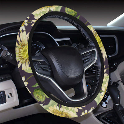 Daisy Vintage Print Pattern Steering Wheel Cover with Elastic Edge