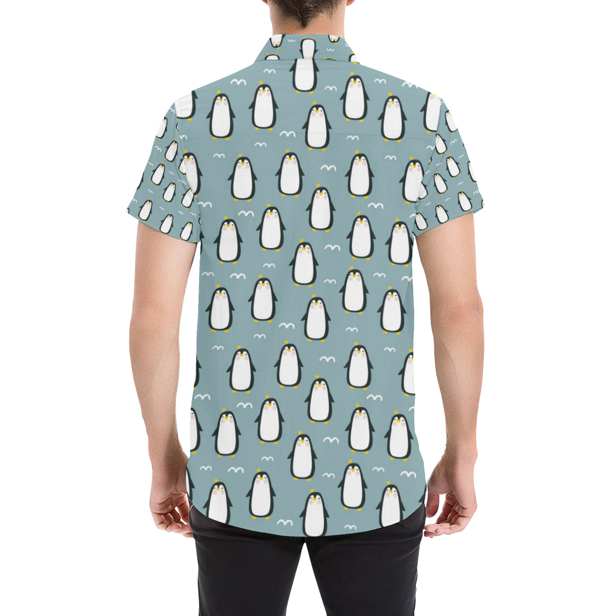 Penguin Pattern Print Design A02 Men's Short Sleeve Button Up Shirt