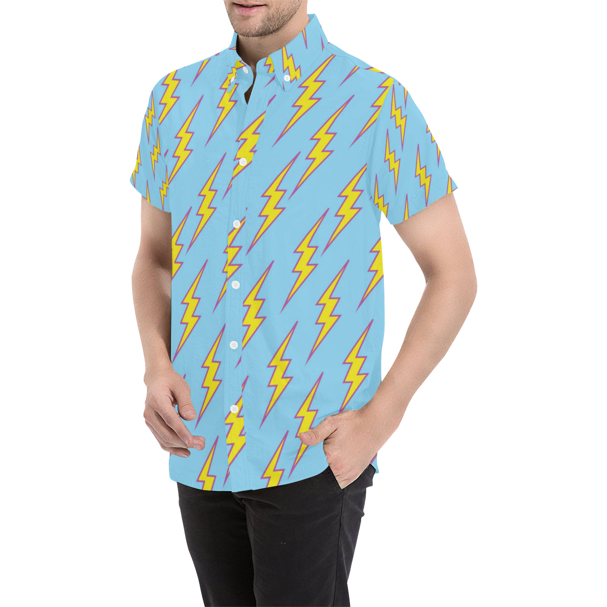 Lightning Thunder Pattern Print Design 02 Men's Short Sleeve Button Up Shirt