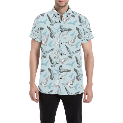 Pigeon Pattern Print Design 03 Men's Short Sleeve Button Up Shirt