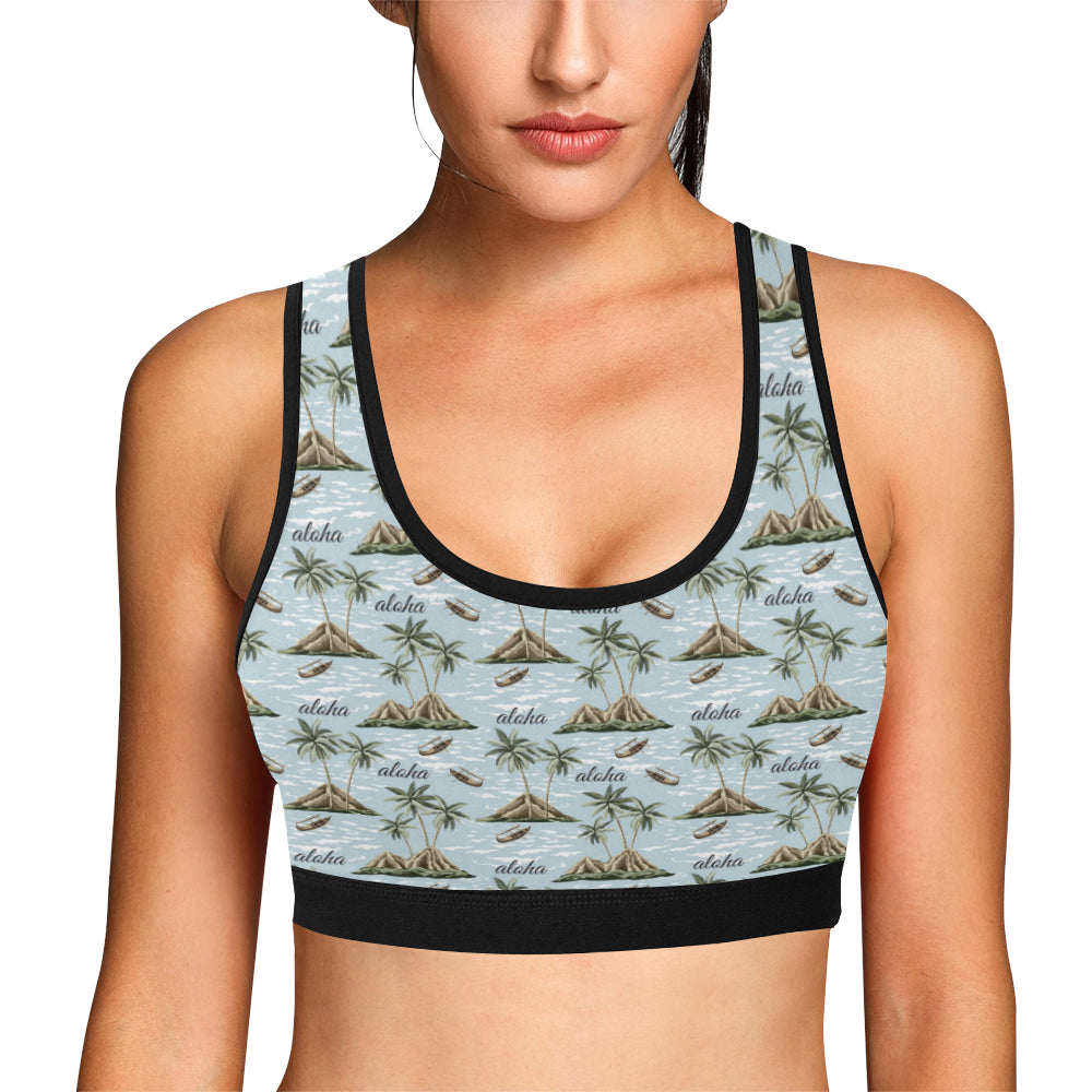 Aloha Hawaii island Design Themed Print Sports Bra