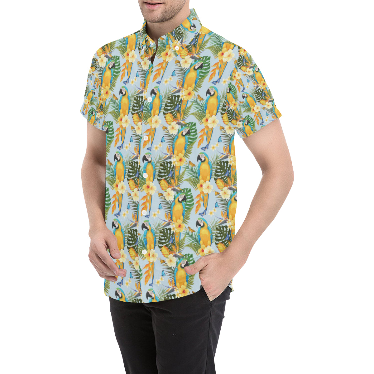 Parrot Pattern Print Design A04 Men's Short Sleeve Button Up Shirt