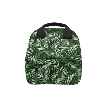 White Green Tropical Palm Leaves Insulated Lunch Bag