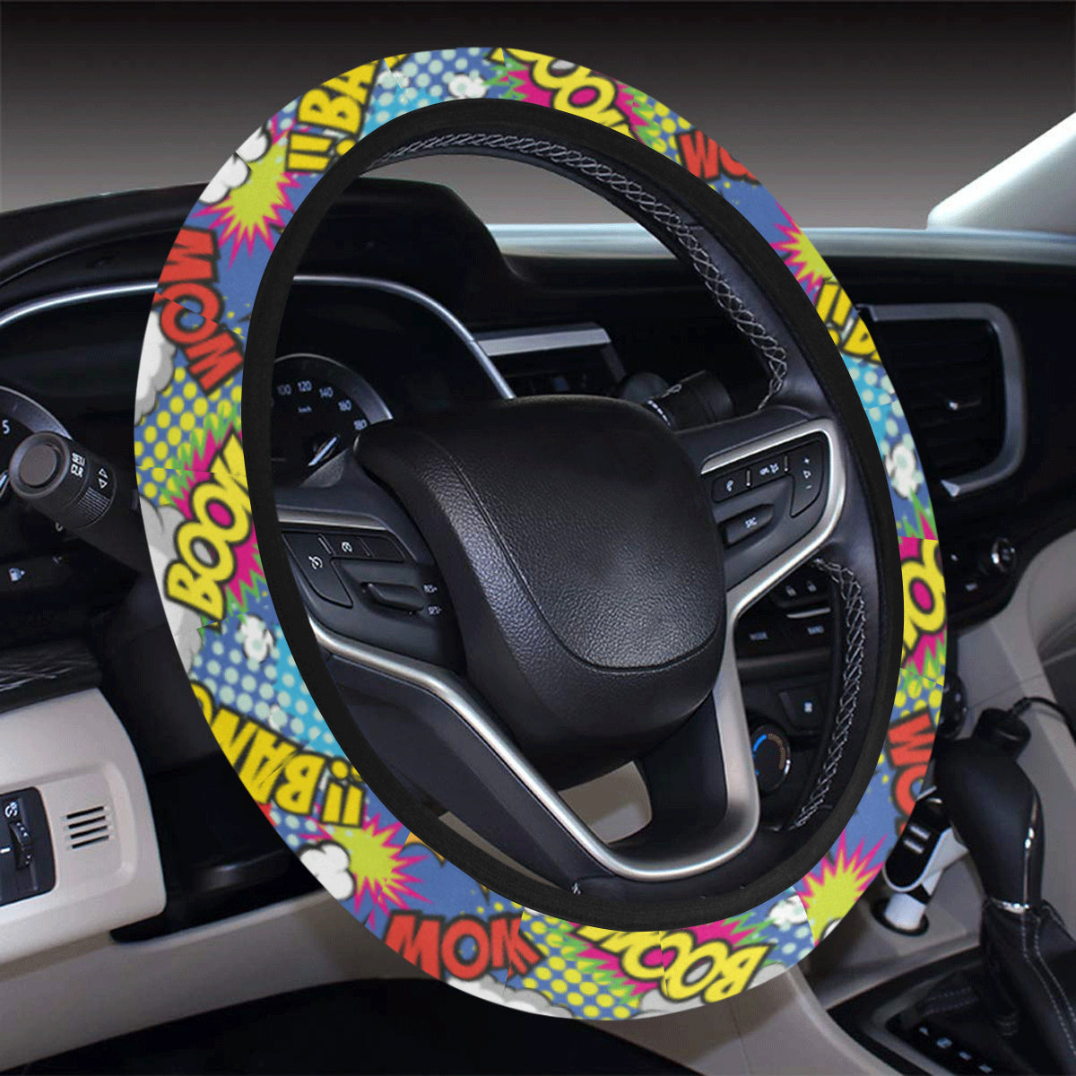 Comic Book Pattern Print Design 02 Steering Wheel Cover with Elastic Edge