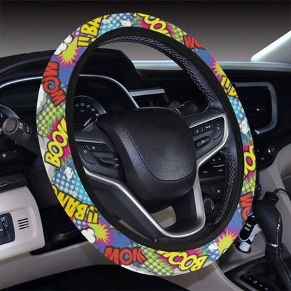 Comic Book Pattern Print Design 02 Steering Wheel Cover with Elastic Edge
