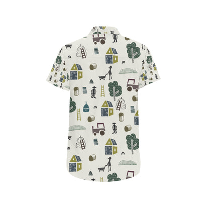 Agricultural Farm Print Design 01 Men's Short Sleeve Button Up Shirt