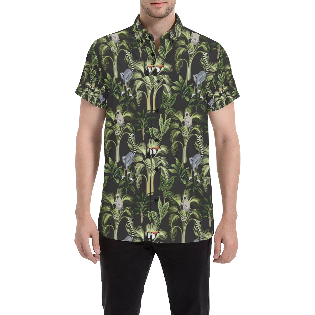 Rainforest Pattern Print Design RF05 Men's Short Sleeve Button Up Shirt