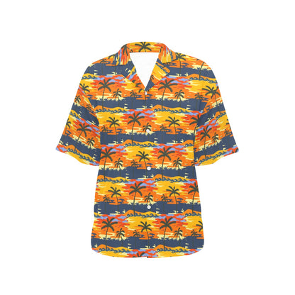 Palm Tree Pattern Print Design PT010 Women's Hawaiian Shirt