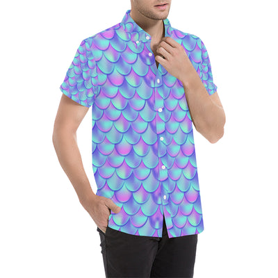 Mermaid Tail Design Print Pattern Men's Short Sleeve Button Up Shirt