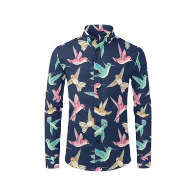 Hummingbird Cute Pattern Print Design 01 Men's Long Sleeve Shirt