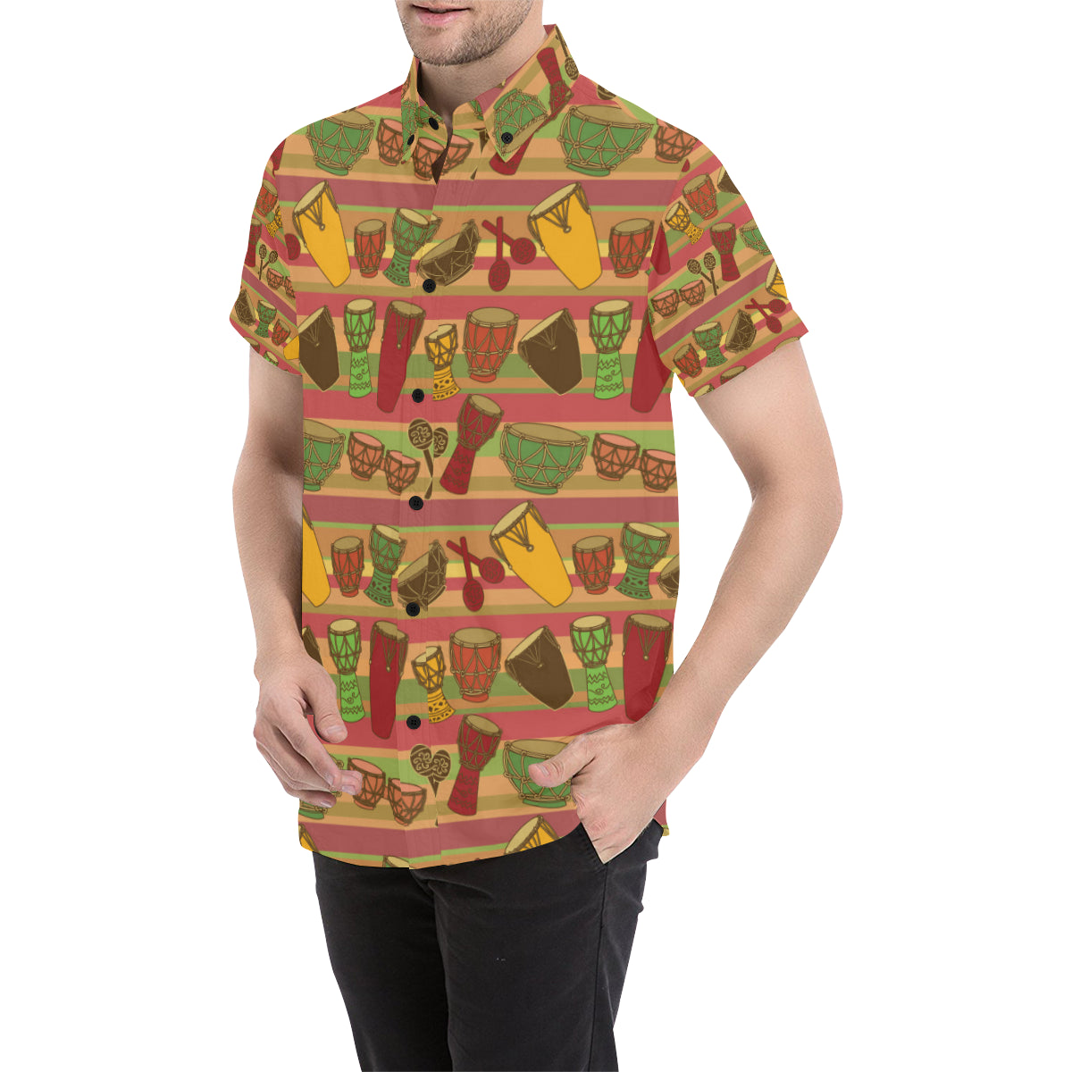 Percussion Pattern Print Design 01 Men's Short Sleeve Button Up Shirt