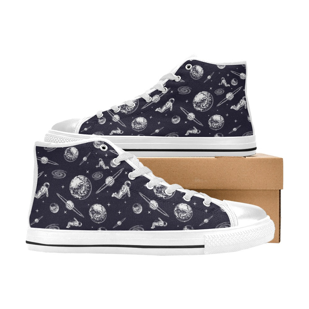 Space Astronaut Print Design LKS302 High Top Women's White Shoes