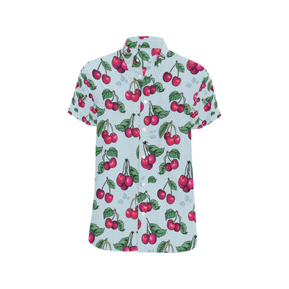 Cherry Pattern Print Design CH01 Men's Short Sleeve Button Up Shirt