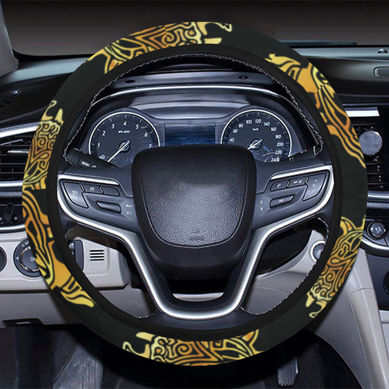 Gold Tribal Turtle Polynesian Themed Steering Wheel Cover with Elastic Edge