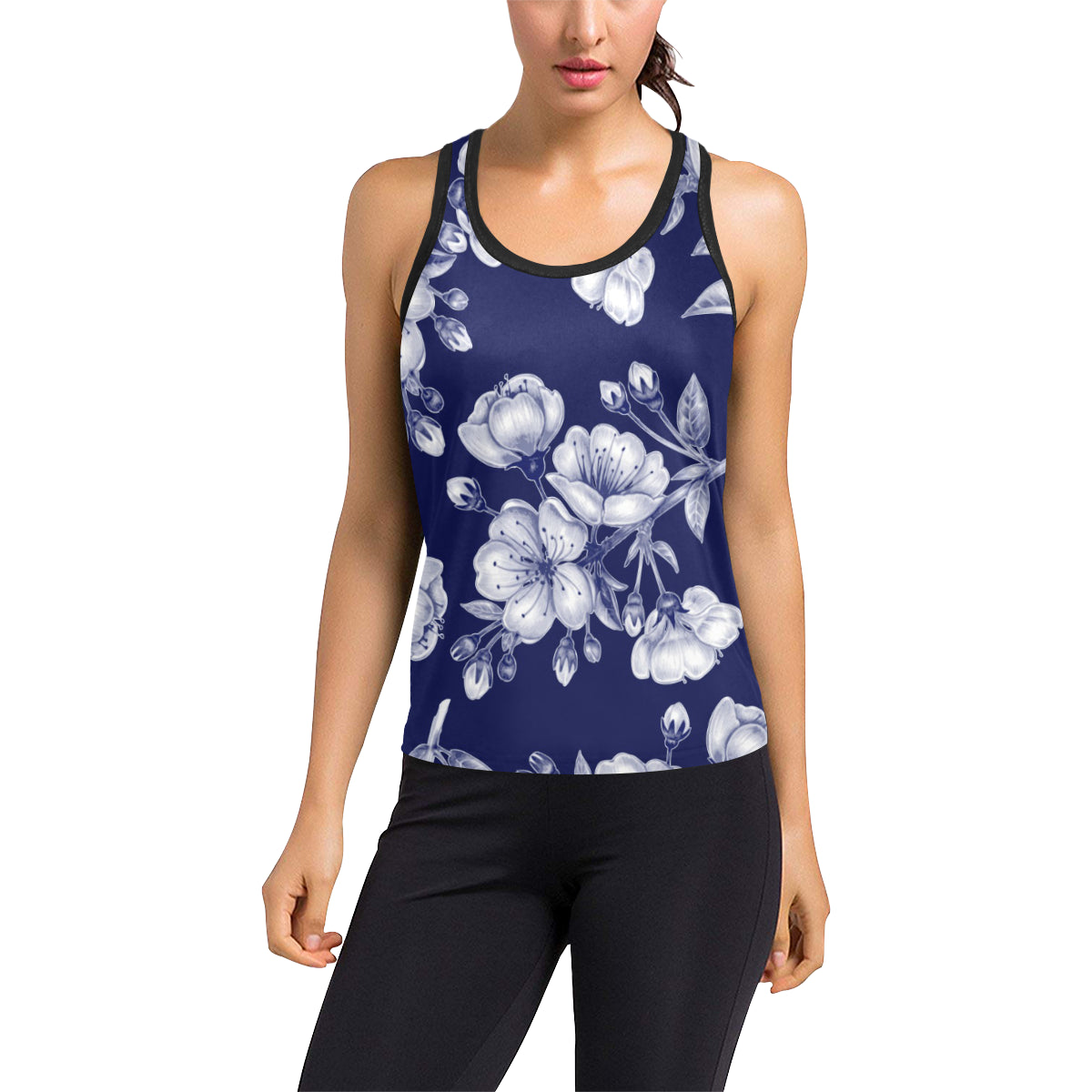 Cherry Blossom Pattern Print Design CB01 Women's Racerback Tank Top