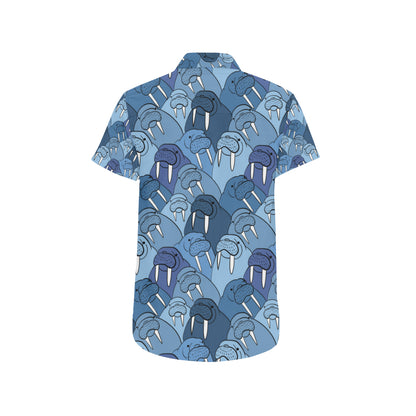 Walrus Pattern Print Design 01 Men's Short Sleeve Button Up Shirt