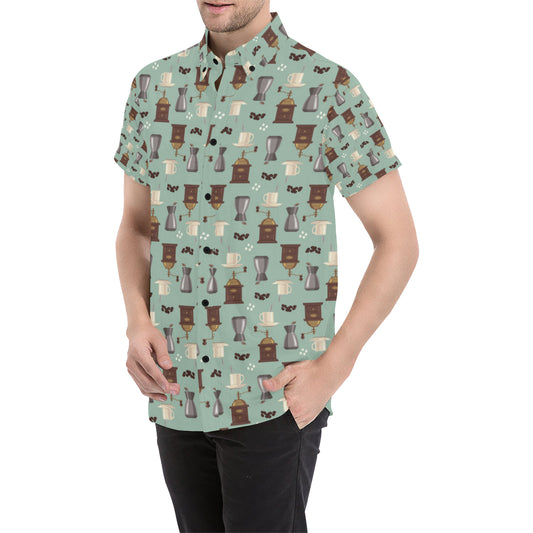 Coffee Pattern Print Design 04 Men's Short Sleeve Button Up Shirt