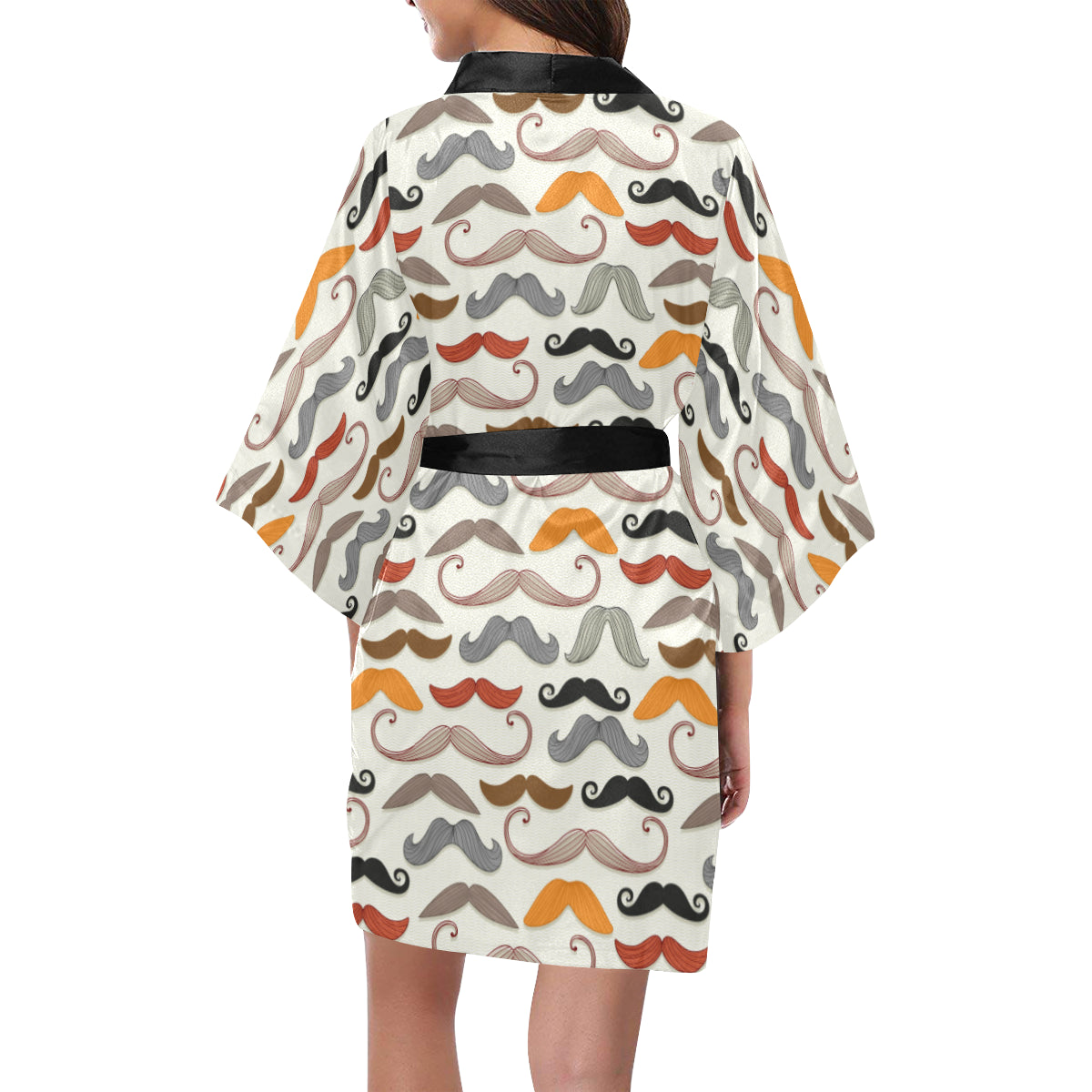 Mustache Pattern Print Design A02 Women's Short Kimono