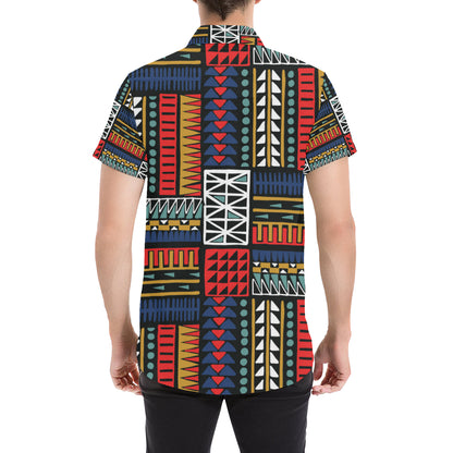 Kente Pattern Print Design 02 Men's Short Sleeve Button Up Shirt