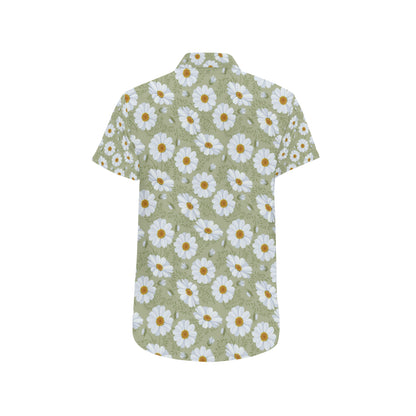 Daisy Yellow Print Pattern Men's Short Sleeve Button Up Shirt