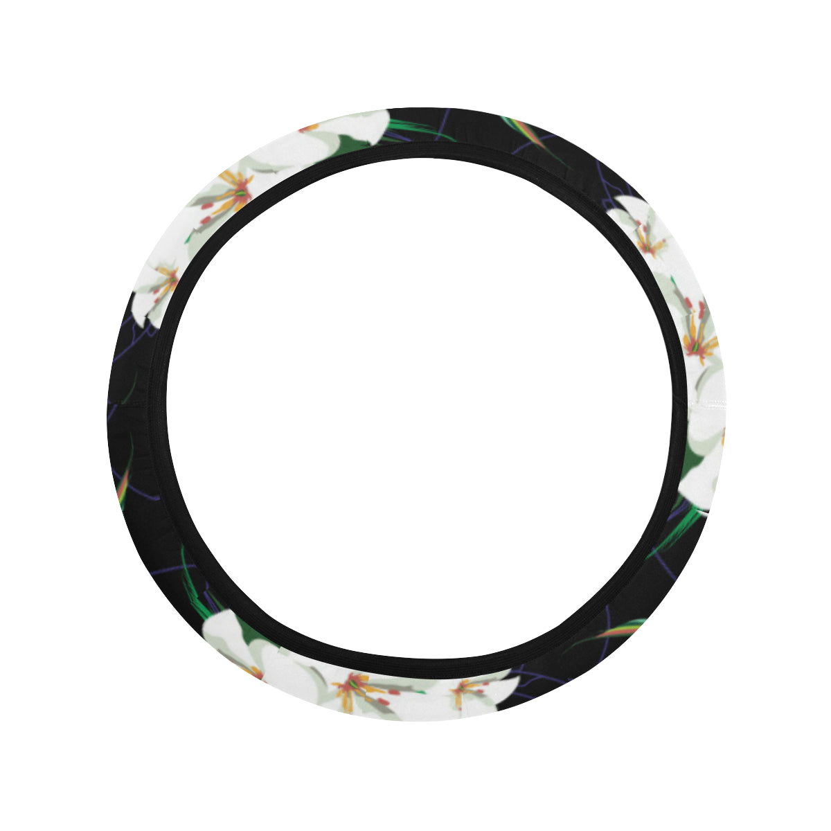 Hummingbird with Flower Pattern Print Design 03 Steering Wheel Cover with Elastic Edge