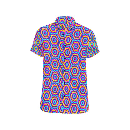 Optical illusion Techno Movement Men's Short Sleeve Button Up Shirt