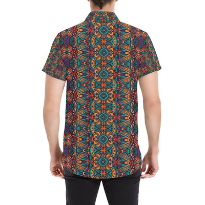 Ethnic Style Print Pattern Men's Short Sleeve Button Up Shirt